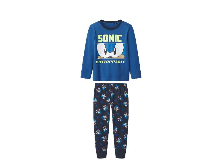 Blauer Sonic the Hedgehog Langarm-Pyjama mit dem Text „SONIC UNSTOPPABLE“.