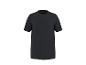 Schwarzes Kurzarm-T-Shirt mit kleinem Logo am Ärmel.