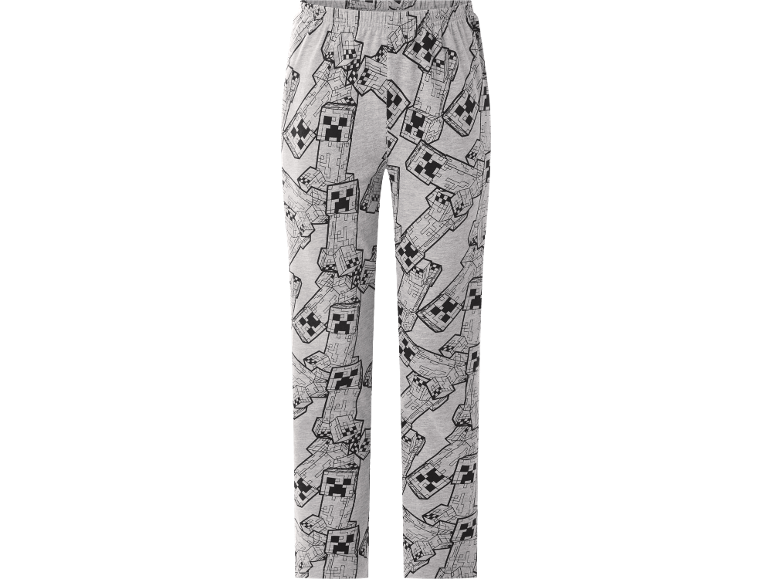 Graue gemusterte Pyjamahose mit Motiven von Figuren aus einem beliebten Videospiel.