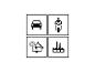 Symbole für Auto, Motorrad, mechanische Werkzeuge und eine Fabrik.