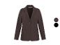 Brauner Damenblazer mit zwei Knöpfen und zwei Taschen, gezeigt mit Farbmustern.