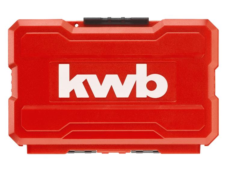Roter Werkzeugkasten mit weißem Logo in der Mitte.