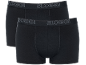 Zwei schwarze Boxershorts mit elastischem Bund und Markenlogo.