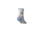 Weiße Kindersocken mit Prinzessinnenmotiv, blauen und rosa Streifen.