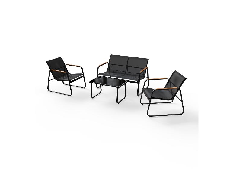 Gartenlounge-Set mit Zweisitzer-Sofa, zwei Sesseln und Couchtisch.