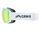 Weiße Skibrille mit einer reflektierenden gelb-grünen Linse und einem weißen Band