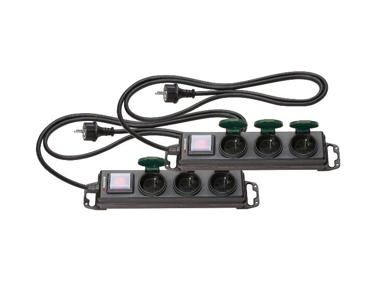 Zwei Parkside Steckdosenleisten mit Schalter und Kinderschutz.