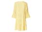 Gelbes Damen-Musselin-Kleid mit 3/4-Ärmeln und Stufenrock, Rückansicht.