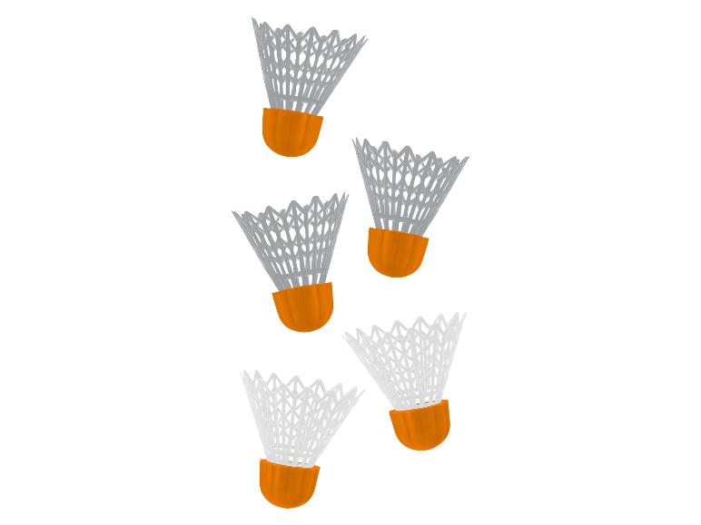 Badminton-Federbälle, weiß und orange.