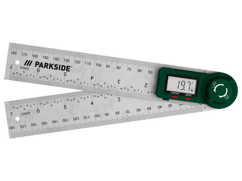 Parkside digitaler Winkelmesser zeigt 19,7 Grad an.