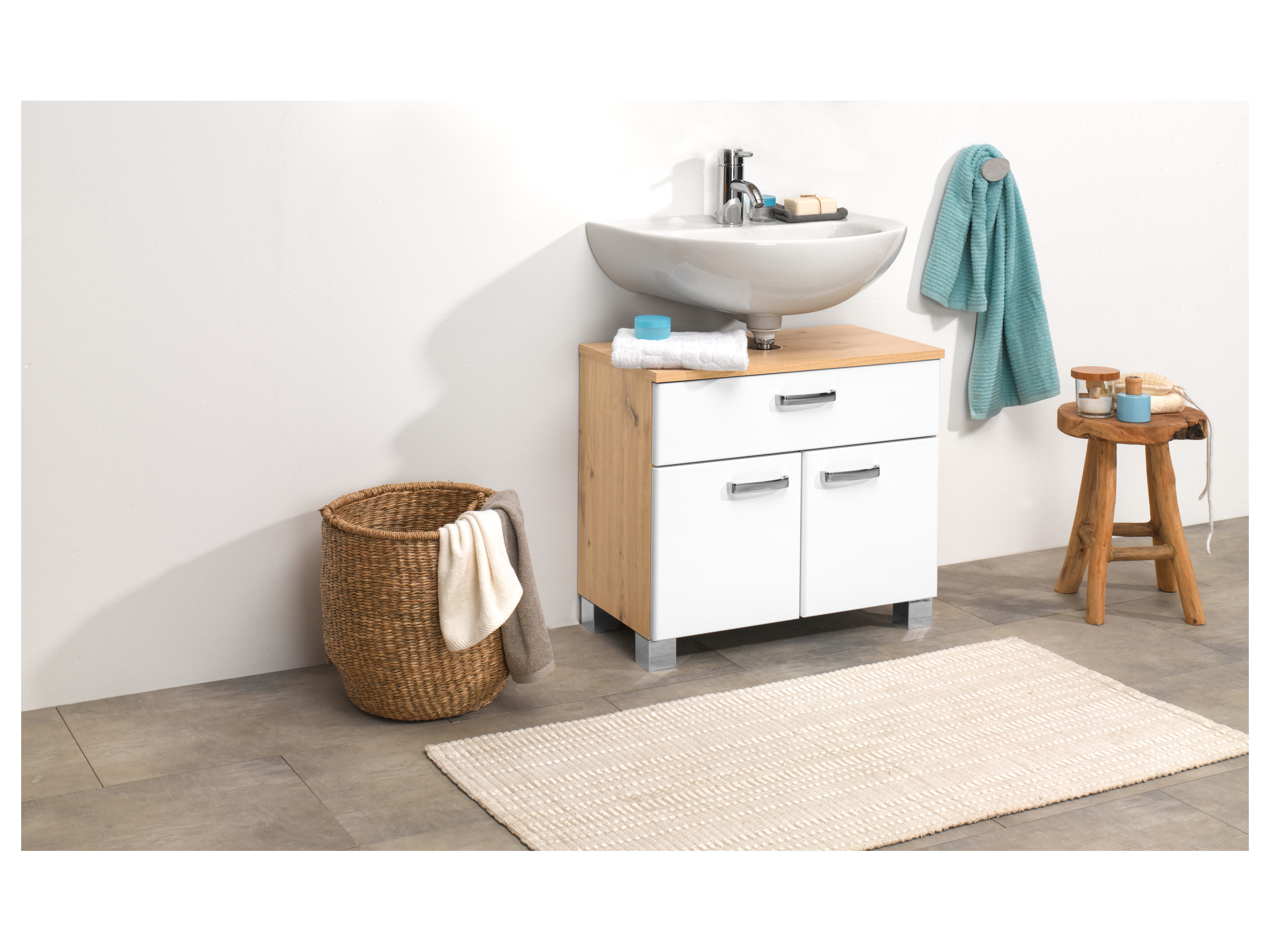 Thumbnail - LIVARNO home Waschbeckenunterschrank »Palermo«, weiß/Korpus Eiche-Artisan""