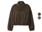 Braune Wildlederimitat-Jacke mit Schulterklappen und zwei Farbfeldern