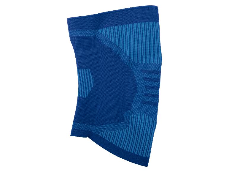 Dunkelblaue Kniebandage mit sportlichem Muster.