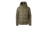 Herren-Steppjacke in Olivgrün mit Kapuze und Reißverschluss.