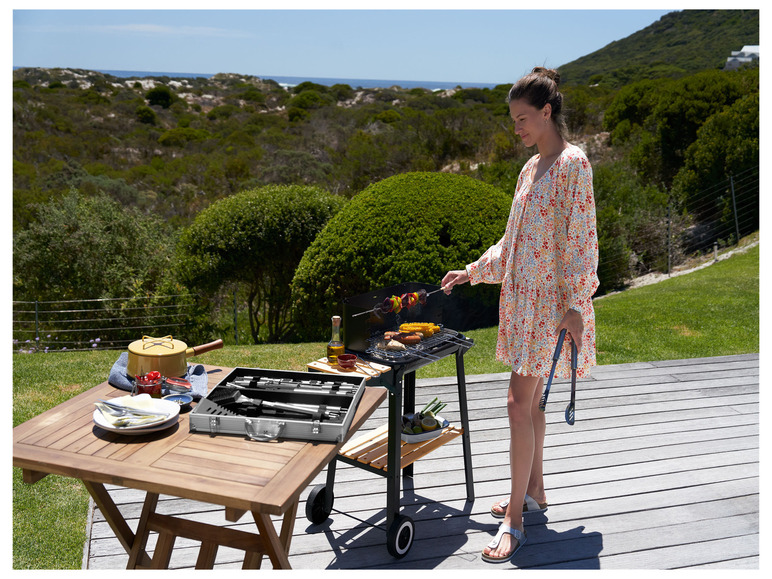 GRILLMEISTER Komfort-Holzkohlegrill mit Click«, Grillbesteck »Toronto Grillplatten und Thermometer,