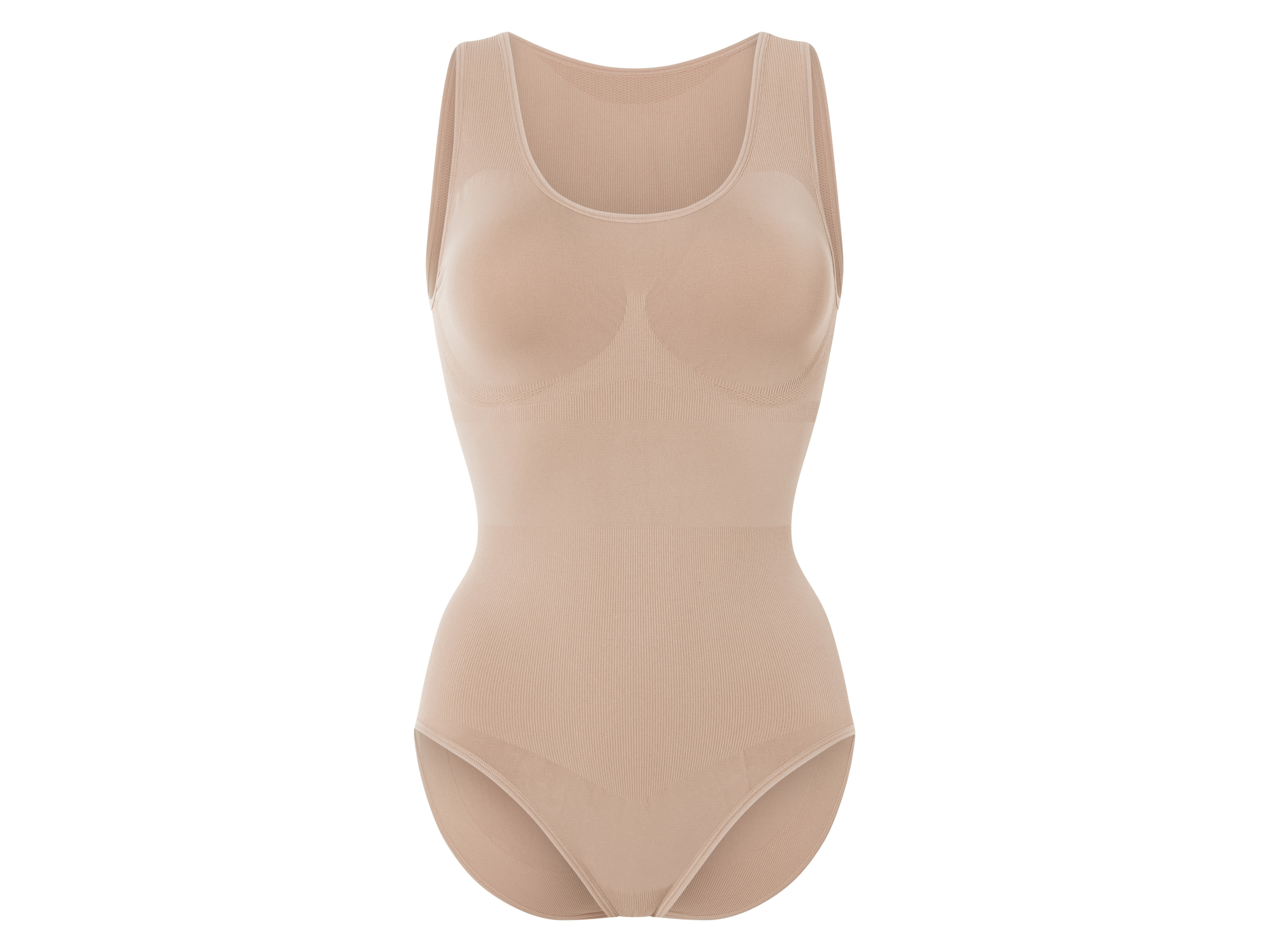 esmara® Damen Body figurformend (Beige, M(40/42))““ | mit Druckknöpfen zum bequemen An- und Ausziehen Eingestrickte Stützzone: – Formt und modelliert: Brust Taillen Bauch Rücken- und Gesäßbereich Trägerart: breit Ausschnitt: Rundhalsausschnitt Material: Polyamid, 13 % Elasthan Pflegehinweis: waschen bei max. 40 °C Pflegeleicht nicht bleichen nicht im Wäschetrockner trocknen nicht bügeln nicht trockenreinigen Größe: S 36/38 – XL 48/50 Meine Lidl-Größe – so einfach gehts Deine Größe findest du in der Lidl-Größentabelle . Oeko-Tex® Standard 100 Geprüft auf Schadstoffe Zertifizierungsnummer: 10.0.79224 Hohenstein Htti Standard 100 by Oeko-Tex® ist die weltweit bekannteste, unabhängige Zertifizierung schadstoffgeprüfter Textil- und Lederprodukte aller Art – vom Garn und den Stoffen bis hin zum gebrauchsfertigen Artikel. Das Label bestätigt