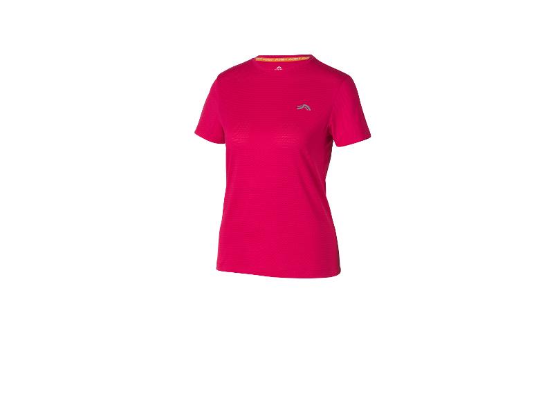 Pinkes Crivit Damen-Sport-T-Shirt mit kurzen Ärmeln und Logo auf der Brust.