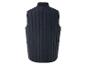 Eine dunkelblaue, wattierte Weste ohne Ärmel.