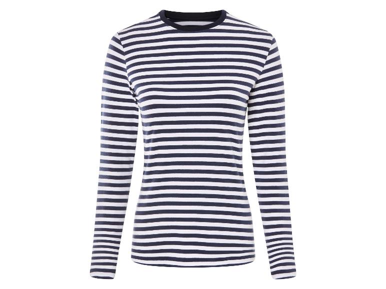 Ein gestreiftes Langarmshirt in Marineblau und Weiß.
