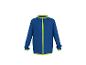 Blaue Reißverschlussjacke mit limettengrünen Details.