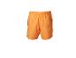 Orange Badeshorts mit elastischem Bund und Gesäßtasche.