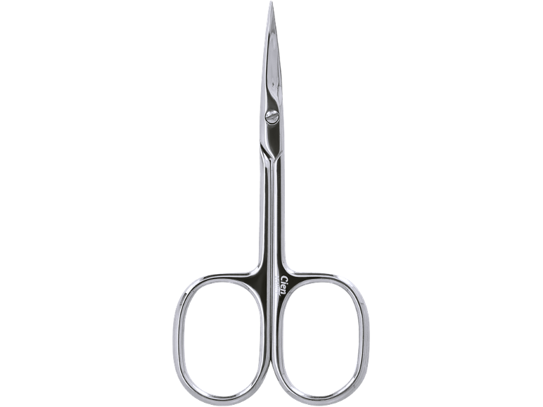 Metall-Maniküreschere mit scharfen Spitzen und Fingergriffen.