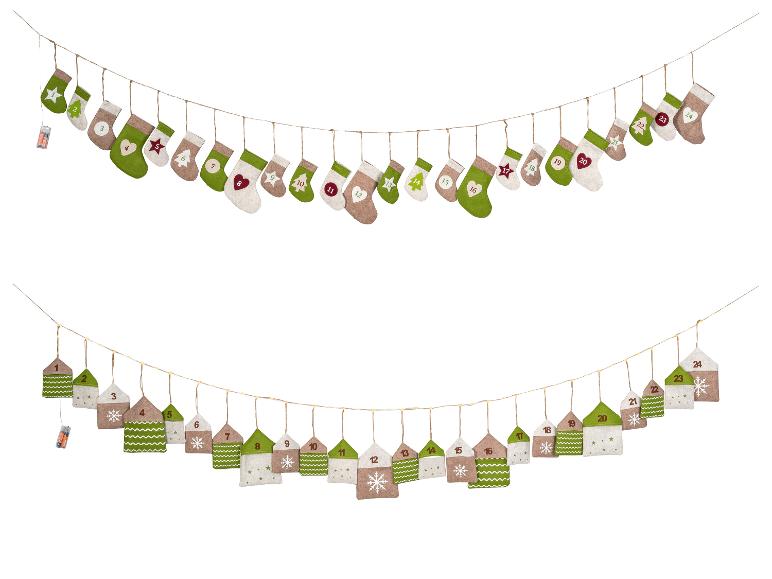 LIVARNO home LED-Adventskalender-Girlande im Socken- und Haus-Design.