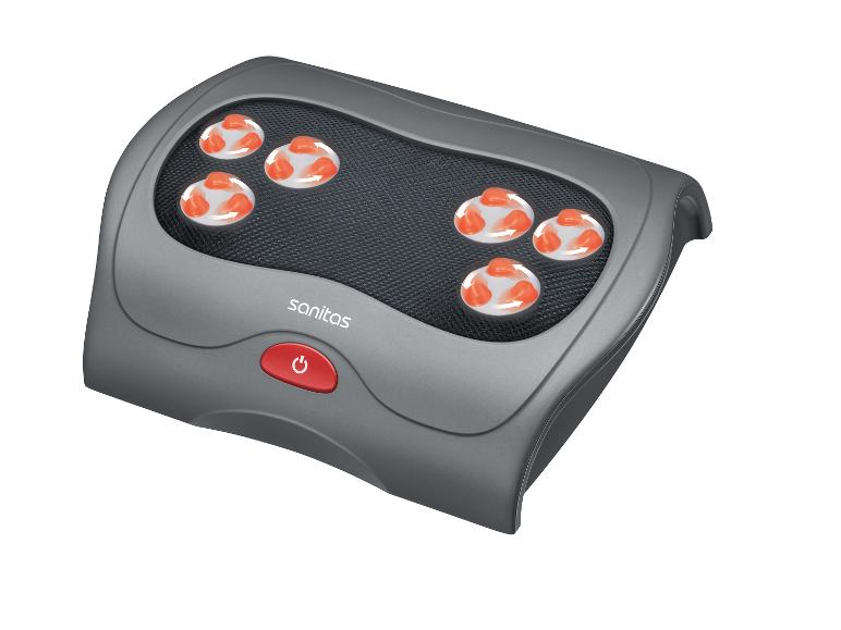Sanitas Massagekissen mit acht rotierenden Massageköpfen und einem roten Ein-/Ausschalter.