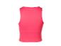 Rückenansicht eines schlichten pinkfarbenen ärmellosen Oberteils.