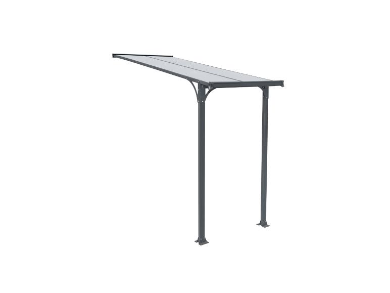 Graues Carport mit transparentem Dach und zwei Stützpfosten