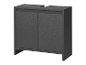 Dunkelgrauer Badezimmerschrank mit zwei Türen.