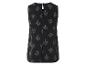 Schwarzes ärmelloses Top mit Blattmuster.
