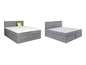 Zwei graue Boxspringbetten mit Stauraum.
