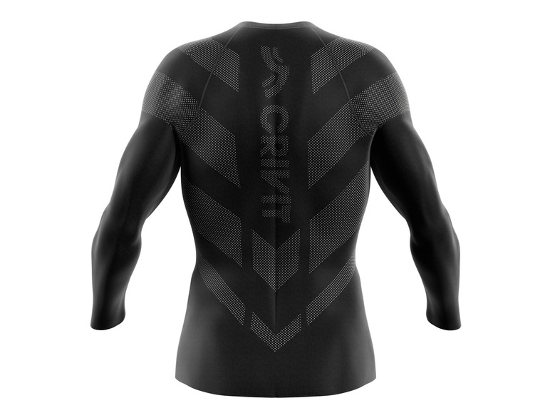 Ein schwarzes Langarmshirt mit geometrischem Muster.