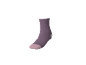 Einzelne lila Socke mit rosa Spitze und hellgrauer Ferse.