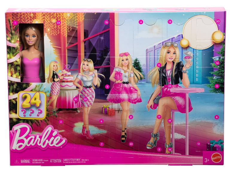 Barbie Adventskalender mit Puppe und Modeaccessoires.