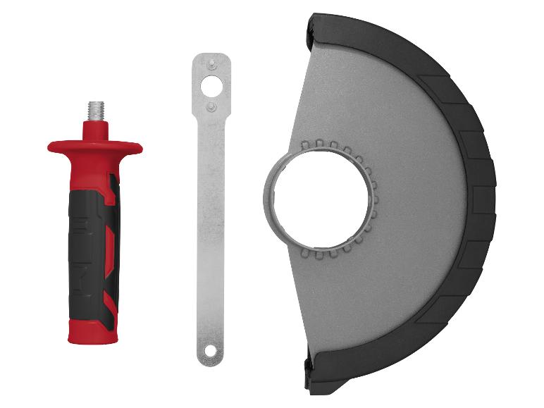 Winkelschleifer-Seitenhandgriff, Schraubenschlüssel und Scheibenschutz.