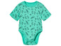 Baby-Body mit kurzen Ärmeln, hellgrün mit einem Aufdruck von Krabben, Quallen und Muscheln.