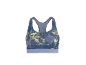 Blauer Sport-BH mit gelbem Muster.