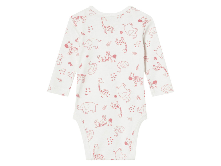 Baby-Body mit rosa Giraffen, Elefanten und Zebras.
