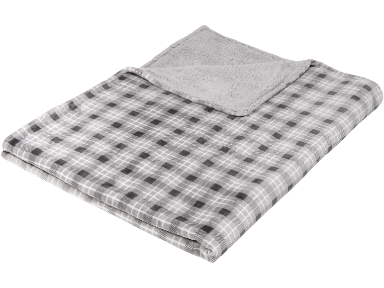 Grau-weiß karierte Fleece-Kuscheldecke mit flauschiger Rückseite