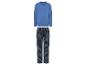 Ein blauer Pyjama mit langen Ärmeln und gestreiften Hosen.