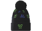 Schwarze Strickmütze mit Bommel und grün-blauen Creeper-Motiven