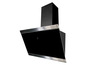 Schwarze Dunstabzugshaube mit Edelstahlverkleidung.