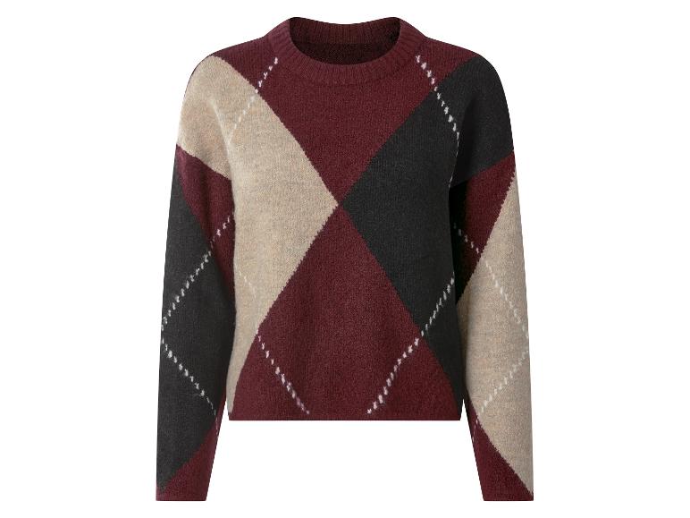 Bordeauxroter, beiger und schwarzer Argyle-Pullover mit Rautenmuster.