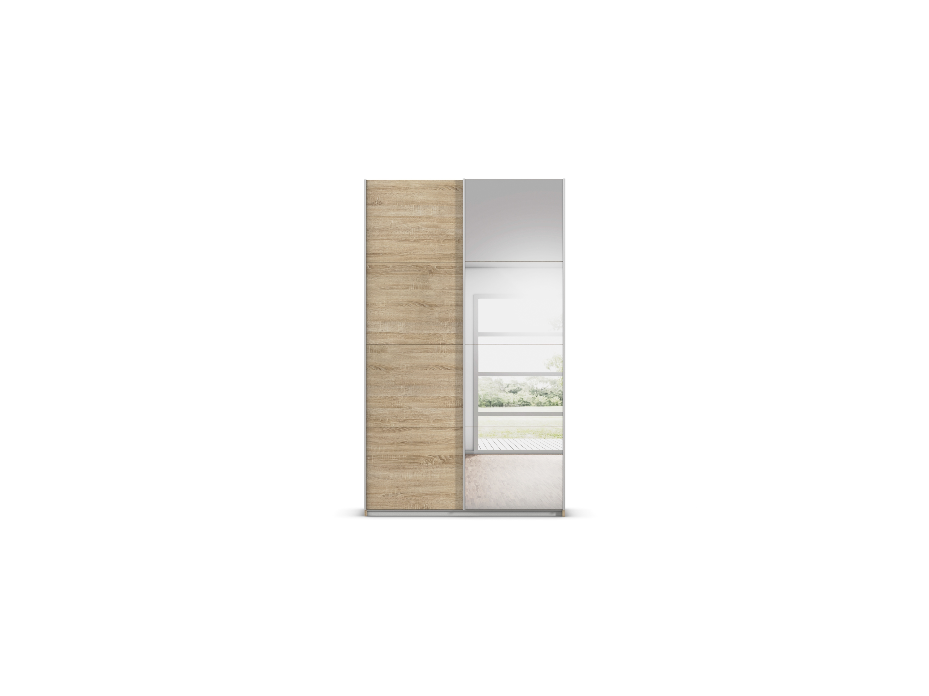 RAUCH ORANGE Quadra Schwebetürenschrank mit Spiegelelementen (Premium-Zubehör, Korpus: Eiche, 136 x 230 cm) – Bild 3 von 4