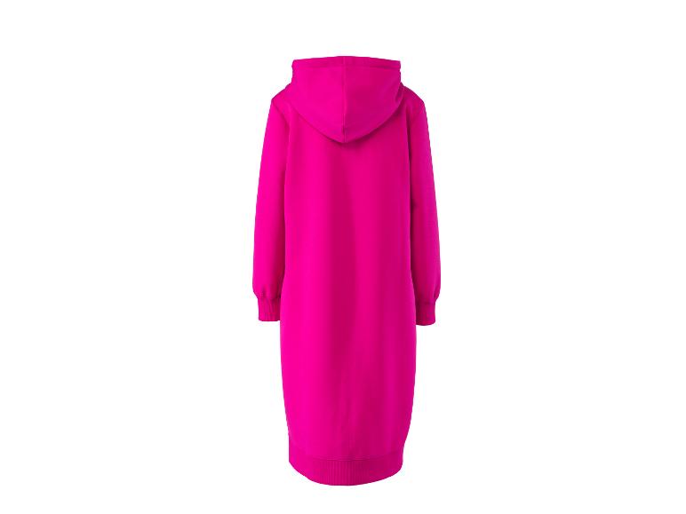 Langes fuchsiafarbenes Kapuzenkleid, Rückansicht