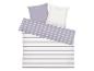 Tom Tailor Bettwäsche und Kissenbezüge mit lila und weißen Streifen.