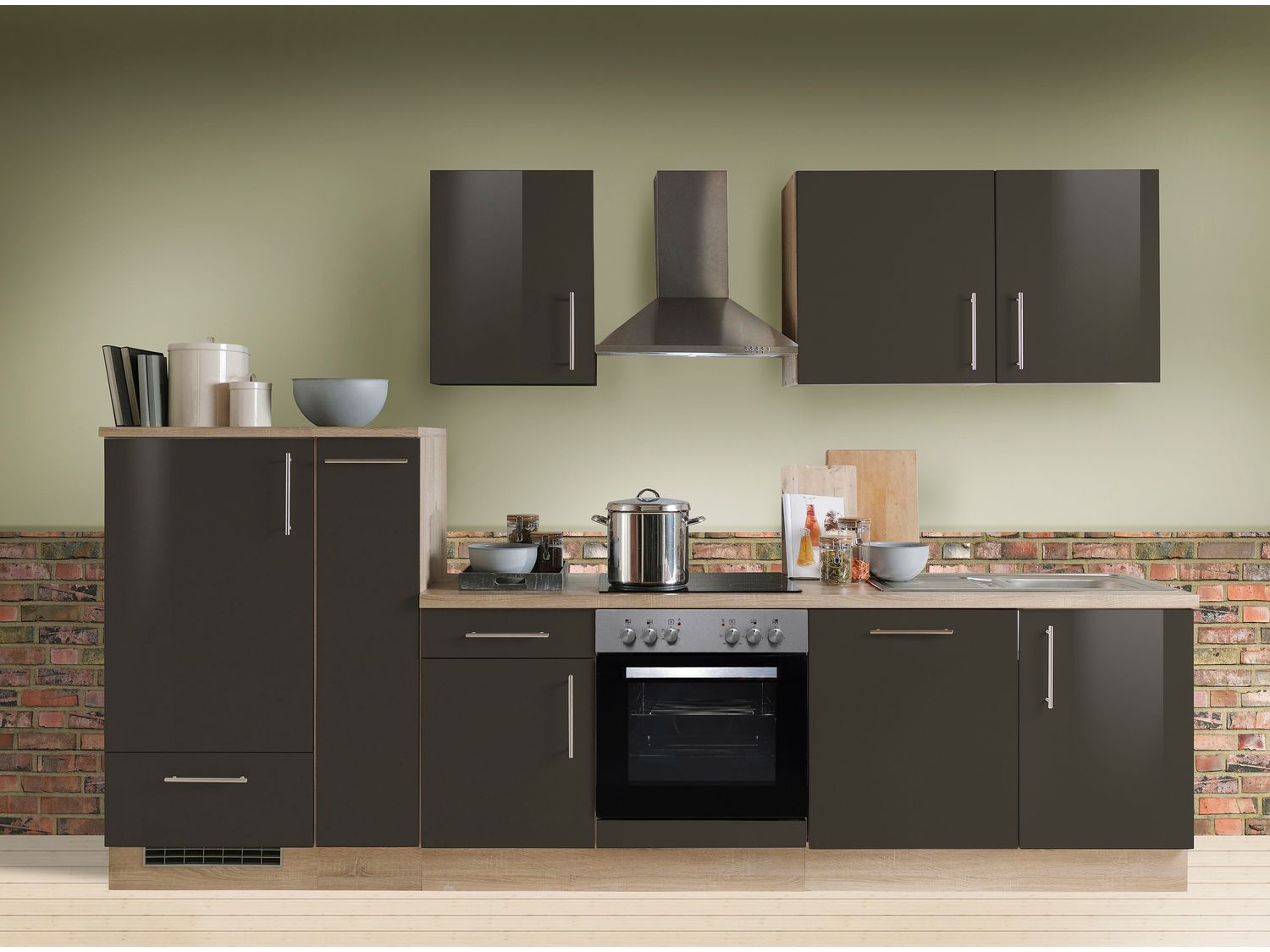 Menke Küchenblock Premium 270/280/300/310cm (mit Geschirrspüler, 310 cm / Lava, Frei Bordsteinkante) | 04039354093075