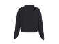Dunkelgraues, kurz geschnittenes Langarm-Sweatshirt mit Stehkragen, Rückansicht.